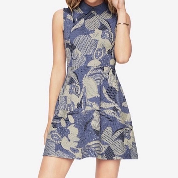 Collared Blue Patterned Dress | BCBG MAXAZRIA - Picture 1 of 5